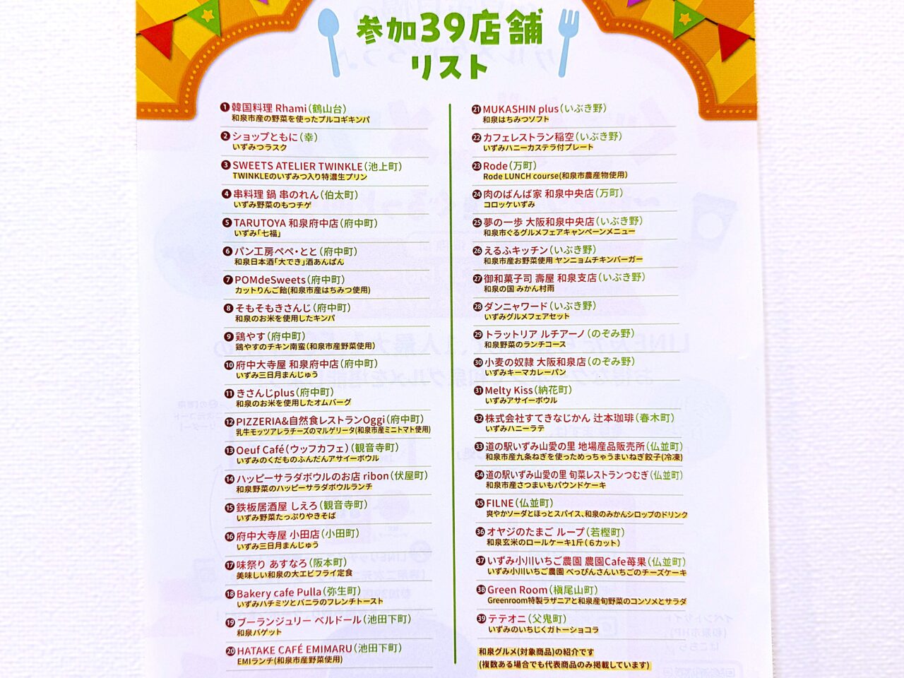 グルメフェア参加39店舗リスト