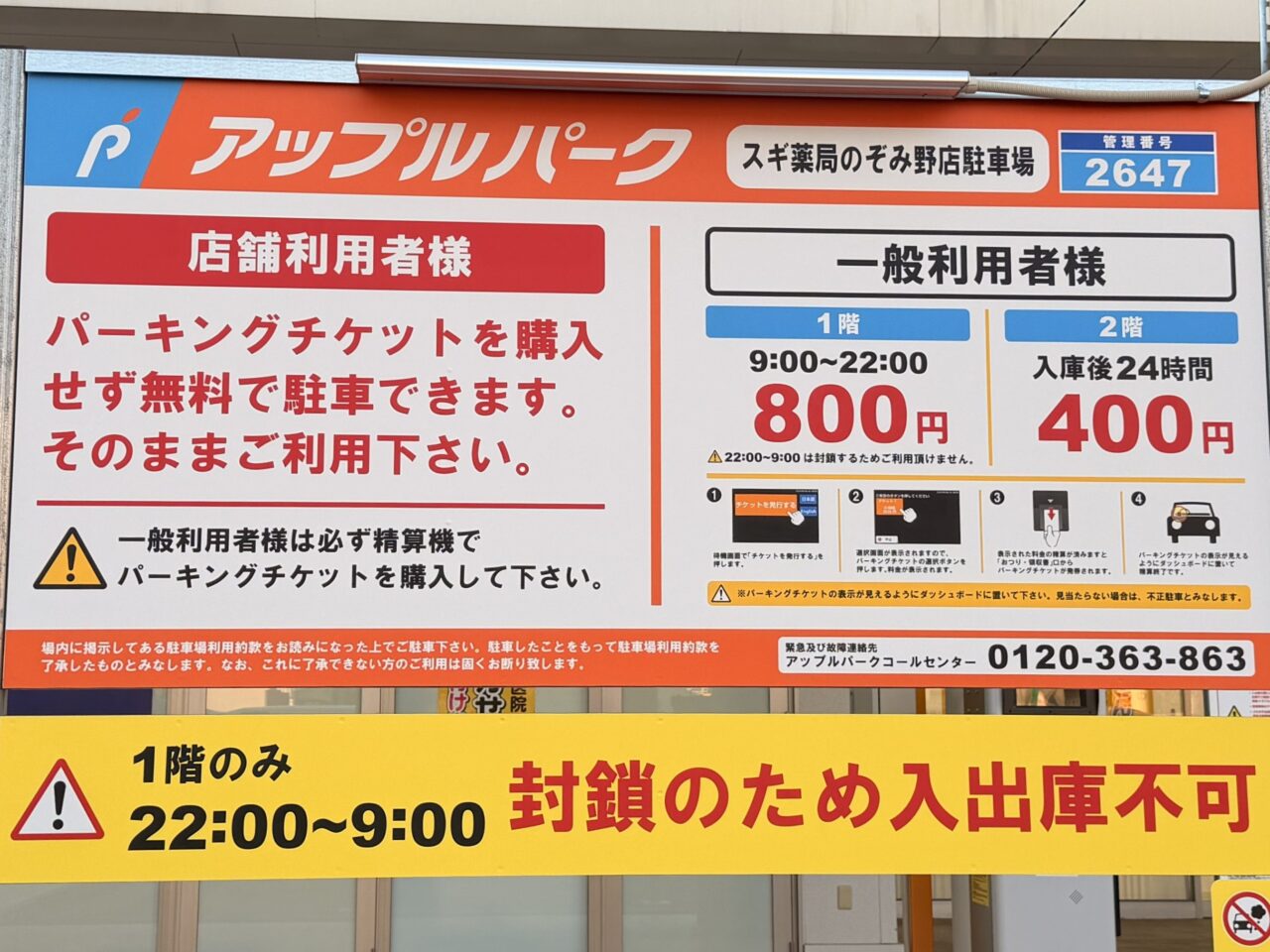 アップルパークスギ薬局のぞみ野店駐車場料金