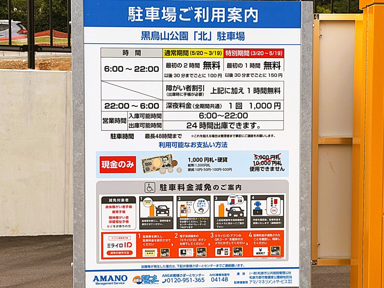 黒鳥山公園北駐車場 料金体系